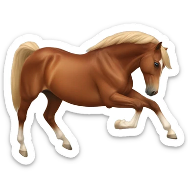 A chestnut horse with chestnut mane and tail a white stirs on its and and it jumping over a jump sticker