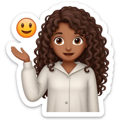 Brown girl with dark brown long curly hair saying good morning  sticker
