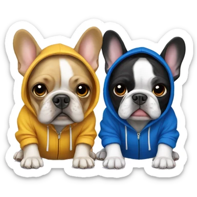Two French bulldogs wearing hoodies sticker