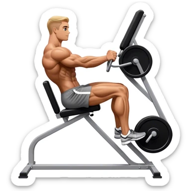 side-view bodybuilder seated weighted calf-raise machine lower leg exercise sticker