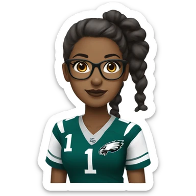 Brown skin girl with glasses and bun in Philadelphia eagles clothes sticker