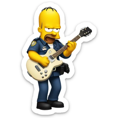 policeman Simpson plays guitar funny sticker