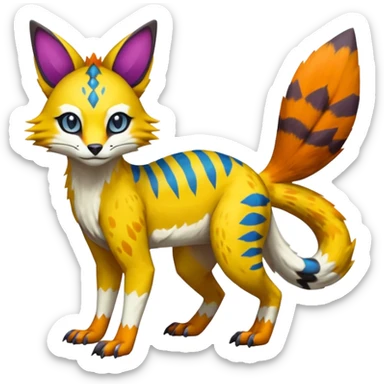 Colorful Bobcat-Sergal-Numbat-Serval-Genet-Pokémon-Digimon-Fakémon-fusion-hybrid-creature sticker