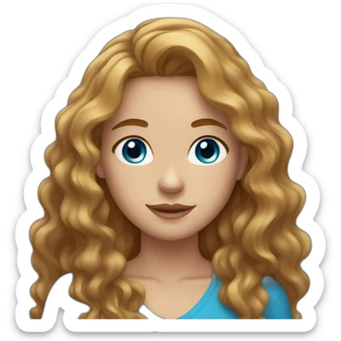 1 girl with wavy light brown long hair, blue eyes and freckles sticker