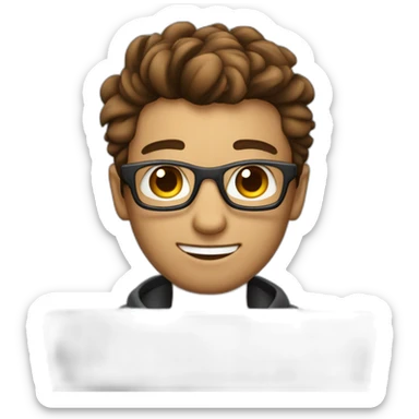 Cute programmer on his laptop with lighted skin a brown quiff and brown eyes and very little beard  sticker