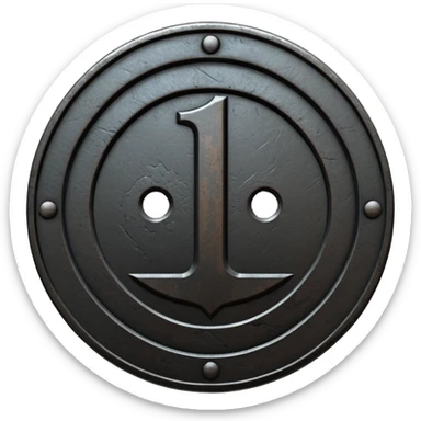 Minimal emoji, gothic metal coin made of black steel, engraved number 1 at the center, ancient industrial aesthetic, worn metal texture, no glow, no neon, flat emoji design, centered, transparent background sticker