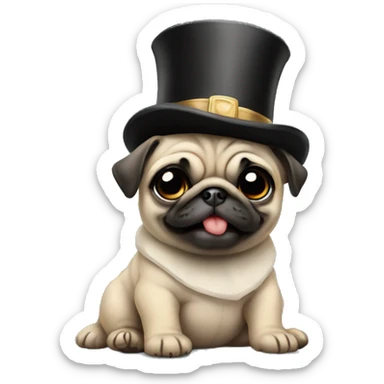 baby pug wearing tophat sticker