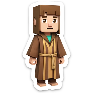 Minecraft Villager full body with brown robe, big nose blocky character sticker