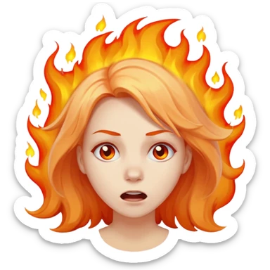 Woman with hair on fire looking stressed and panicked sticker