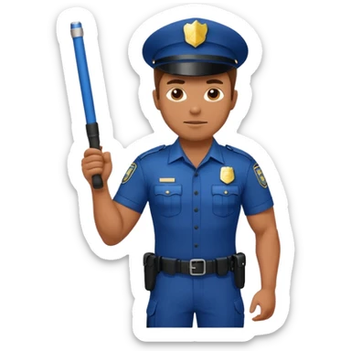 muscular male in police uniform with baton sticker