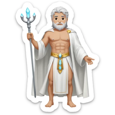fullbody silverhair shirtless god ZEUS, white robe over shoulder, standing still sticker