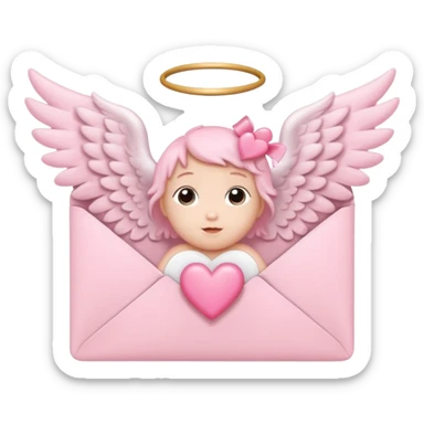 cute baby pink colored envelope with a cute pink heart on the middle with cute  pairs of baby angel wings sticker