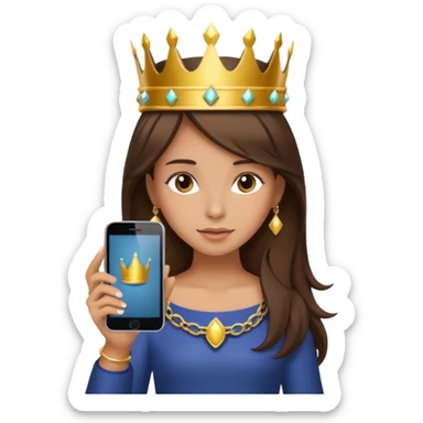 Tan girl brunette hair with a crown on holding phone sticker