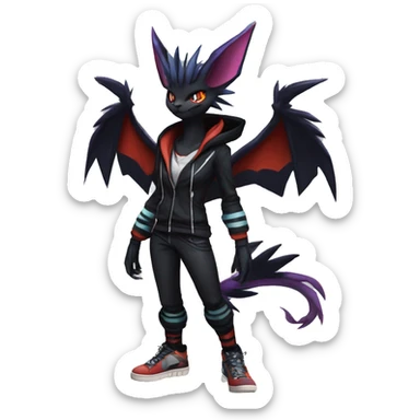 Cool Anthro Black Noivern-Absol-Litten-Pokémon with edgy stripes hoodie spiked collar punk Full Body sticker