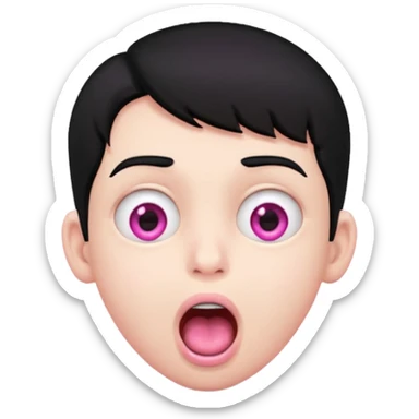 Boy with black hair, pink eyes rolled back, mouth open drooling  sticker