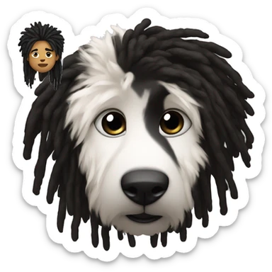 Black guy with black and white dye short fluffy dreadlocks, and black t-shirt sticker