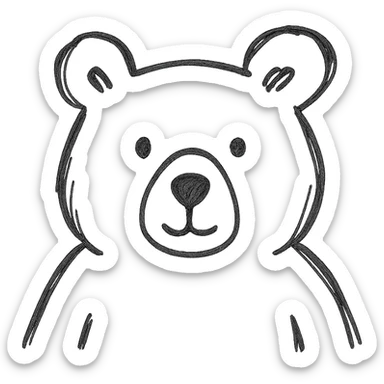 bear, sketchy black lines, hand drawn icon style sticker