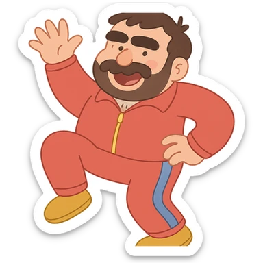 Recep İvedik, Turkish comedy character, bushy eyebrows, thick mustache, red tracksuit, in a silly pose, pastel toon style sticker