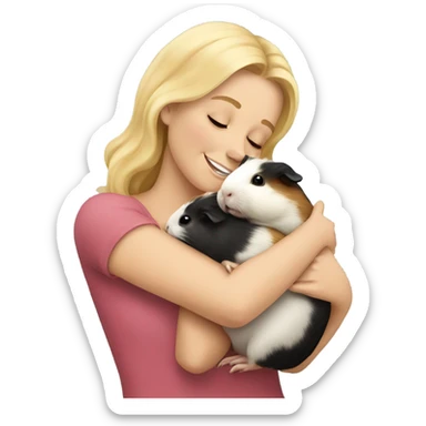 blonde woman hugging a guineapig sticker