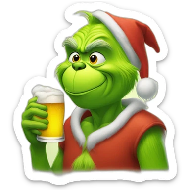 grinch drinking beer sticker