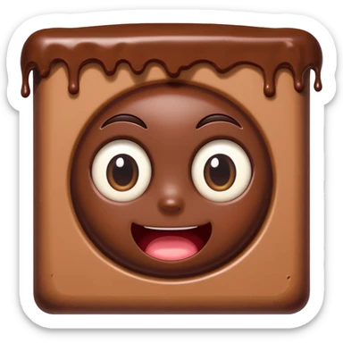 Cartoon chocolate mini pastry peeking from behind tiny wall, suspicious eyes, tiny chocolate smudges, chibi style, Twitch emoji style, transparent background, colorful
 sticker