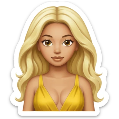 Beyonce with long platinum blonde hair, yellow outfit sticker