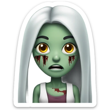 girl zombie with black long hair with teeth and serious face  sticker
