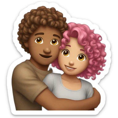 A short ponk haire girl Huging a curly Brown haire boy sticker