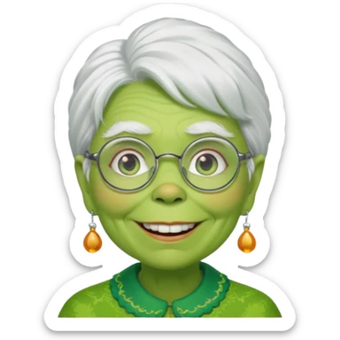 Grinch grand mother with white hair and with glasses sticker