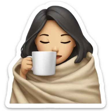 asian girl inside a blanket sipping coffee eyes closed sticker