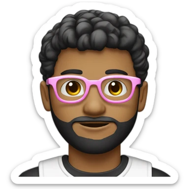 menino branco com franja grande jogada pro lado, com bochecas rosadas claras, com oculos com aro medio pra grosso preto e redondo sticker