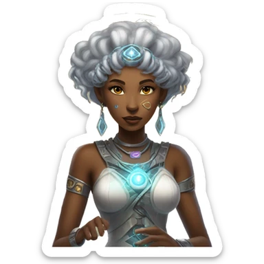 Technomancy Goddess is a mystical being who controls both magic and technology. She can cast spells on technological networks. Her powers blend the ancient art of magic with advanced cybernetics and technology. She can command machines sticker