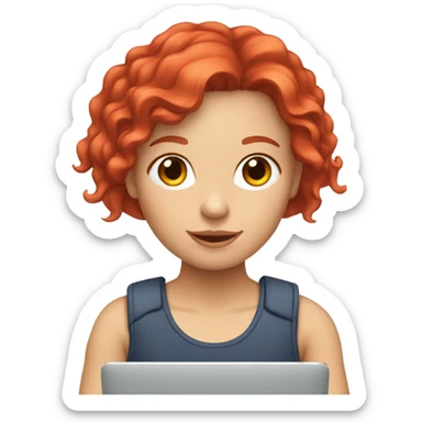 girl with red hairs, that take computer in hand sticker