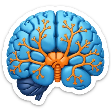 blue digital brain with little orange neurons sticker