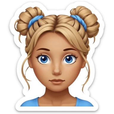 Attractive Woman with tan skin, blue eyes, wide face, freckles, and twisted messy bun sticker