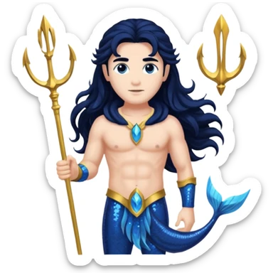 Neptune, God of the Sea from Gods and Goddesses with long black hair, dark blue sequin outfit sticker