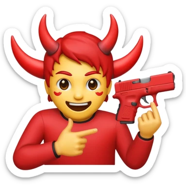 Emoji de cara de demonio con una glock 18 en la mano sticker