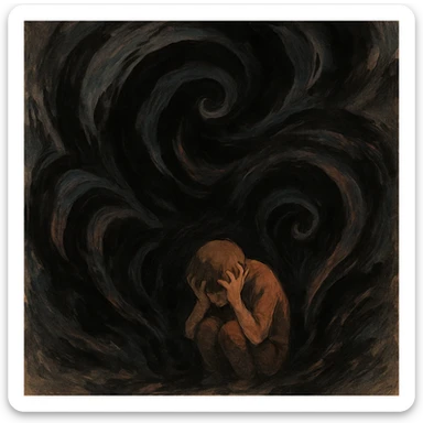 abstract representation of trauma with dark swirling shapes, expressive, in ghibli style sticker