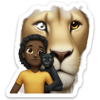 Big serious lion kissing a little young black panther sticker