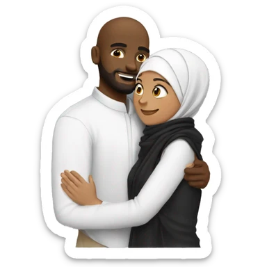 Black hijabi hugging Muslim man  sticker