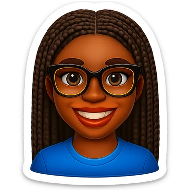 Add braided hair to Kemi Badenoch smiling emoji with glasses, keep the background transparent. Maintain the style and transparent background. sticker