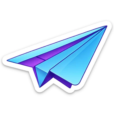 Telegram paper airplane logo in classic blue color, with neon glow lines, blue neon glow on top left, purple neon glow on bottom right sticker