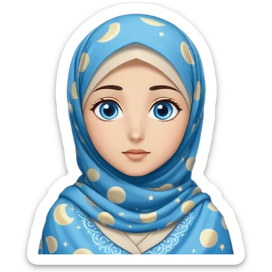 Turkish beautiful finish Konya girl blue eyes with moon patterned hijab dress and watching the moonlight sky on the ground  sticker