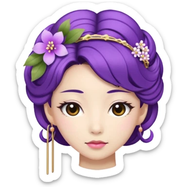 Japanese Princess with floral hairpin, purple sticker