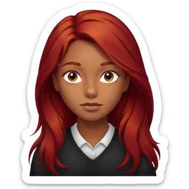 Girl with light brown skin and dark long red hair sticker