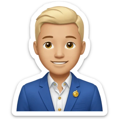 i need an image of a man named clyde who provides basic credit reports. wears a blue blazer with gold button and open necked white shirt  sticker