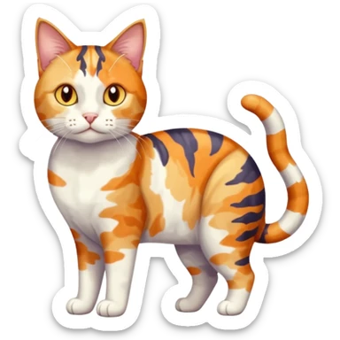 full body anxious looking colourful light calico tabby cat with large patchy patterns sticker