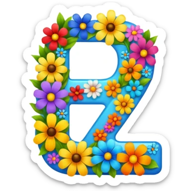 clear number 7 overflowing with prominent colorful flowers sticker