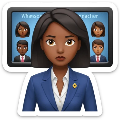news anchor black skin woman, with a screen with a prompter in front of her sticker