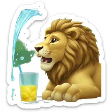 lion drink water sticker